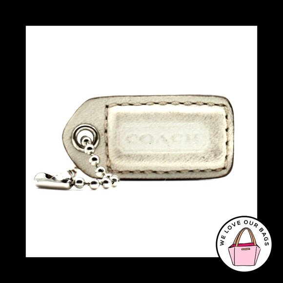 1.5" VINTAGE COACH White & Saddle Leather Nickel Fob Bag Charm Keychain Hang Tag - Picture 1 of 2